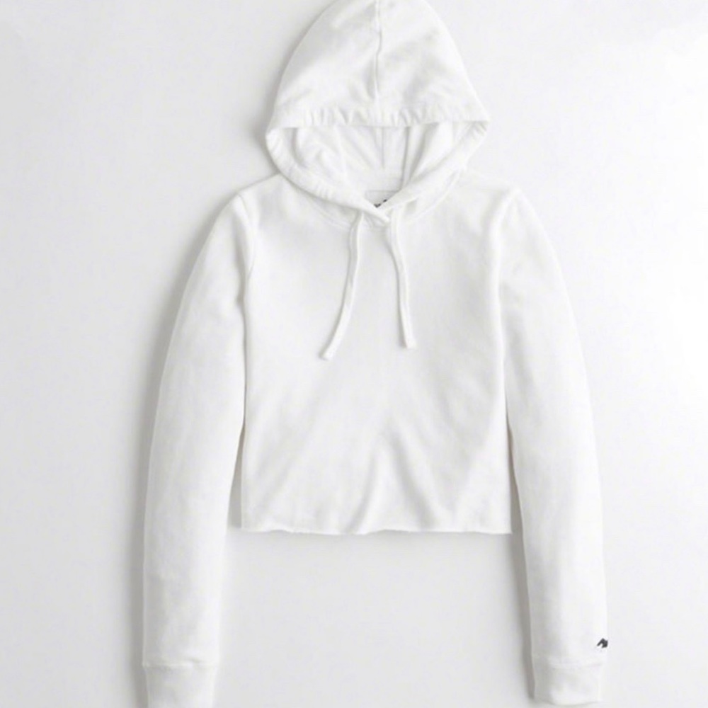 Hollister Cropped White Hoodie
